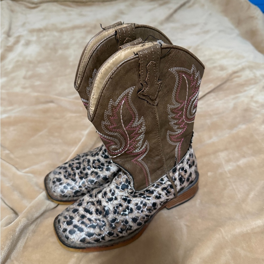Roper Leopard Print Pink Sparkle Western Cowboy Boots Little Girls Size 12 - Picture 2 of 6